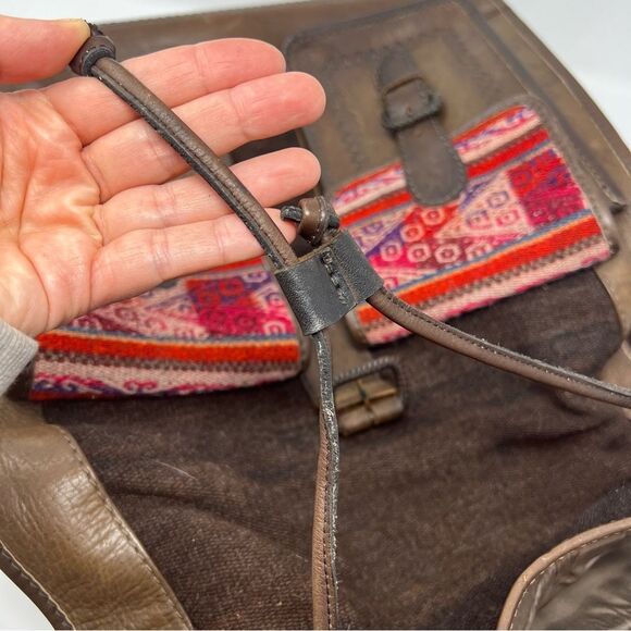 Vintage Leather and Kilim Backpack Dark Brown Travel Bag Backpack - Picture 6 of 16